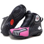Bota motociclista Atron Shoes AS-HIGHWAY em couro legítimo semi-impermeável emborrachada na cor Pink 407
