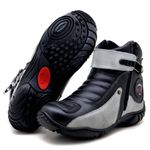 Bota motociclista em couro legítimo semi-impermeável nas cores preto e asfalto 271