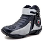Bota motociclista em couro legítimo semi-impermeável nas cores preto e asfalto 271
