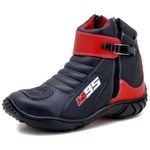 Bota Motociclista AS95 Em Couro Legítimo Nas Cores Preto e Vermelho 095
