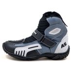 Bota motociclista AS-RACING "vented boots" em couro legítimo nas cores preto branco e cinza 406