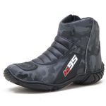 Bota motociclista semi-impermeável com refletivo nas cores cinza camuflado e preto 308