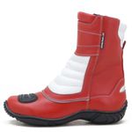 Bota motociclista cano médio semi-impermeável com refletivos nas cores vermelho e branco 309