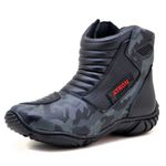 Bota motociclista em couro legítimo AS-SPIRIT semi-impermeável respirável na cor cinza camuflado 410
