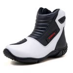 Bota motociclista em couro legítimo AS-SPIRIT semi-impermeável respirável na cor branco 410