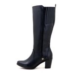 Bota cano alto Plus size com elástico ajustável de na panturrilha couro legítimo fecho com dois zíperes na cor Preta 9208
