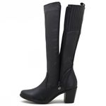 Bota cano alto Plus size com elástico ajustável de na panturrilha couro legítimo fecho com dois zíperes na cor Preta 9208
