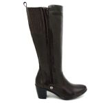 Bota cano alto Plus size com elástico ajustável de na panturrilha couro legítimo fecho com dois zíperes na cor café 9208