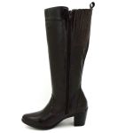 Bota cano alto Plus size com elástico ajustável de na panturrilha couro legítimo fecho com dois zíperes na cor café 9208