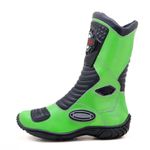 Bota motociclista cano médio couro legítimo semi-impermeável com ajuste em velcro na panturrilha nas cores Verde/Preto 420