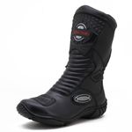 Bota motociclista cano médio couro legítimo semi-impermeável com ajuste em velcro na panturrilha na cor preta 420