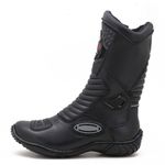 Bota motociclista cano médio couro legítimo semi-impermeável com ajuste em velcro na panturrilha na cor preta 420