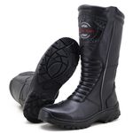 Bota motociclista cano alto resistente a água contra chuva em couro legítimo na cor preta 430