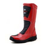Bota motociclista cano alto resistente a água contra chuva em couro legítimo na cor vermelha 430