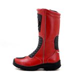 Bota motociclista cano alto resistente a água contra chuva em couro legítimo na cor vermelha 430