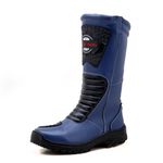 Bota motociclista cano alto resistente a água contra chuva em couro legítimo na cor azul 430