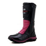 Bota motociclista cano alto resistente a água contra chuva em couro legítimo nas cores preto e rosa 430