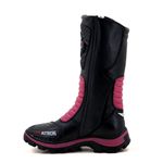 Bota motociclista cano alto resistente a água contra chuva em couro legítimo nas cores preto e rosa 430