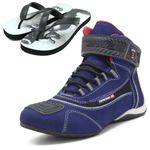 Kit chinelo e Tênis para motociclista com refletivo de cano alto de couro azul 310
