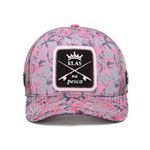 Boné Feminino Esporte Pesca Aba Curva Bad Fish Rosa e Branco