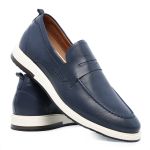 Sapato Loafer Mocassim Masculino Couro Legítimo Azul Marinho Forro de Couro Badplay