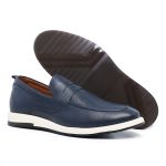 Sapato Loafer Mocassim Masculino Couro Legítimo Azul Marinho Forro de Couro Badplay