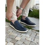 Sapato Loafer Mocassim Masculino Couro Legítimo Azul Marinho Forro de Couro Badplay