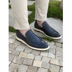 Sapato Loafer Mocassim Masculino Couro Legítimo Azul Marinho Forro de Couro Badplay