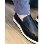 Sapato Loafer Mocassim Masculino Couro Legítimo Preto Forro de Couro Badplay