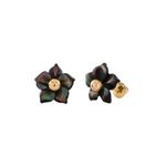 Brinco de ouro amarelo 18k - Flor madreperola negra 