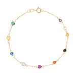 Pulseira ouro amarelo 18k com cristais - colorida