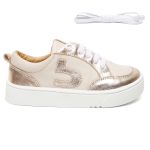 Tênis em couro Off-white com Dourado Bamu Infantil