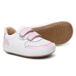 Tênis Infantil Branco e Rosa com Velcro e Conforto Anatômico Bamu