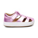 Sandália em Couro Rosa Metalizado Bebê Bamu