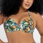 TOP C/ BOJO E RECORTE ESTAMPADO CAMALEAO