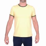 Camiseta Gola Redonda Curta Amarelo e Musgo - Algodão Egípcio 
