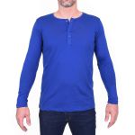 Camisa Henley Manga Longa Azul Royal - Algodão Pima 