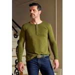 Camisa Henley Manga Longa Verde - Algodão Egípcio