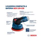 Lixadeira Orbital a Bateria GEX 12v-125 12v Sem Bateria Bosch