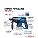 Martelete perfurador e rompedor a bateria GBH 180-Li sem bateria Bosch