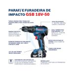 Parafusadeira Furadeira De Impacto 18V GSB 18V-50 Com Maleta Com 1 Bateria Bosch