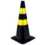 CONE P/SINAL.FLEXIVEL PRETO/AMARELO 75CM 700.00653 FAIXA REFLETIVA