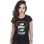 Camiseta Baby Look Feminina Academia No Pain No Gain Skull
