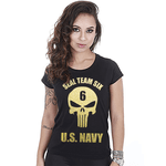 Camiseta Baby Look Feminina Punisher Seal Team Gold Line