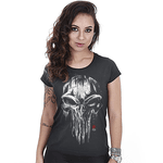 Camiseta Baby Look Feminina Squad T6 GUFZ6 The Punisher Skull Cinza