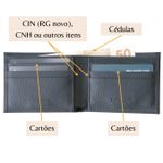 Carteira Masculina Horizontal Couro Legítimo Cor Preta