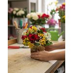 Arranjo de Rosas Vermelhas com Astromélias Amarelas