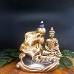 Incensário Cascata Flor Vertical Buda Hindu Meditando + 5 Incensos cone de Brinde