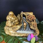 Incensário Cascata Grande Buda Chines Gordo + 5 Incensos cone de Brinde