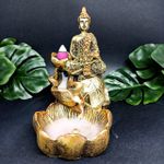 Incensário Cascata Flor de Lotus Buda Hindu Meditando + 5 incensos cone de Brinde.